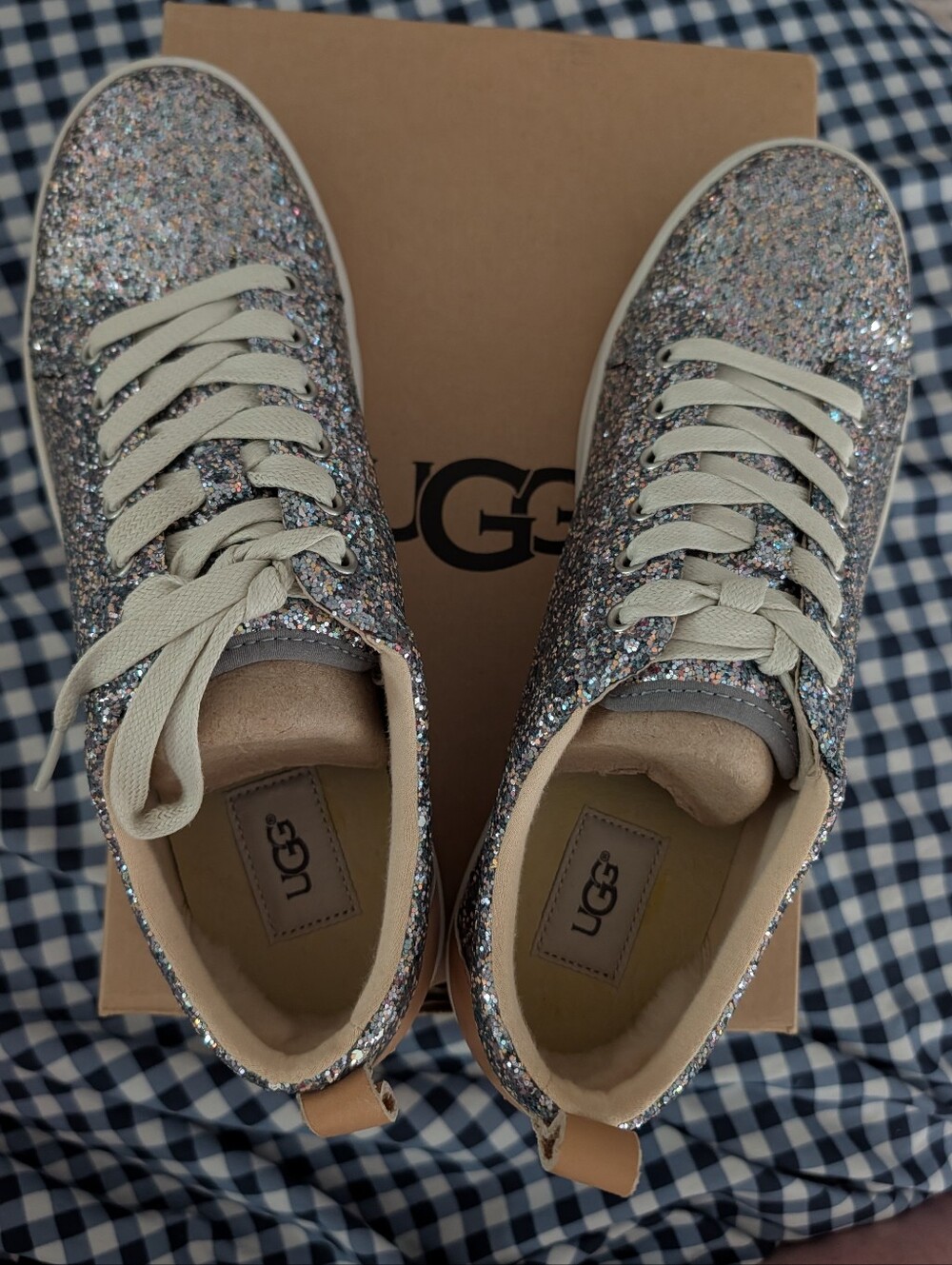 UGG Sparkle Low-Top Sneakers in Silver and Beige